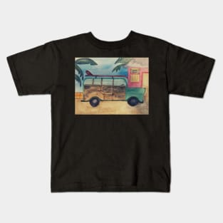 Surf Car Watercolor Art Shirt Kids T-Shirt